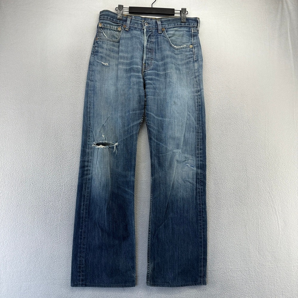 Vintage Levis Jeans FITS 31x30 Blue Denim Dark Wash Distressed 501 Straight y2k